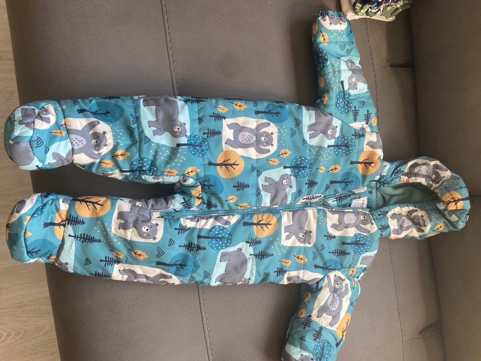 Kapüşonlu Fermuarlı Bebek Tulumu, Renkli Baskılı - Görsel 2