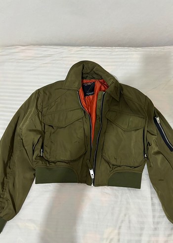 Kadın Haki Fermuarlı Street Wear Ceket