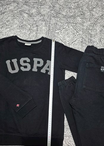 USPA Siyah Baskılı Erkek Sweatshirt ve Eşofman