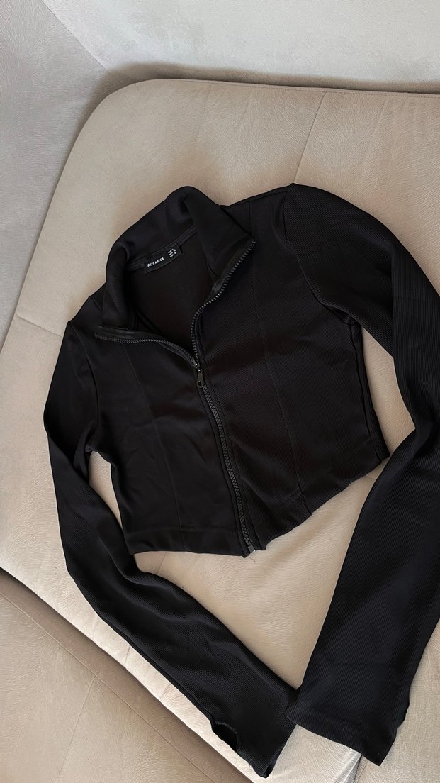 Siyah Yüksek Yakalı Fermuarlı Ceket - Görsel 2