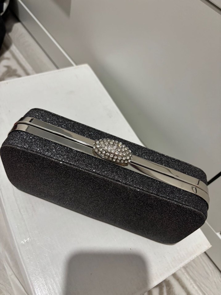 Kadın Siyah simli Desenli Abiye Portföy Çanta - Görsel 4