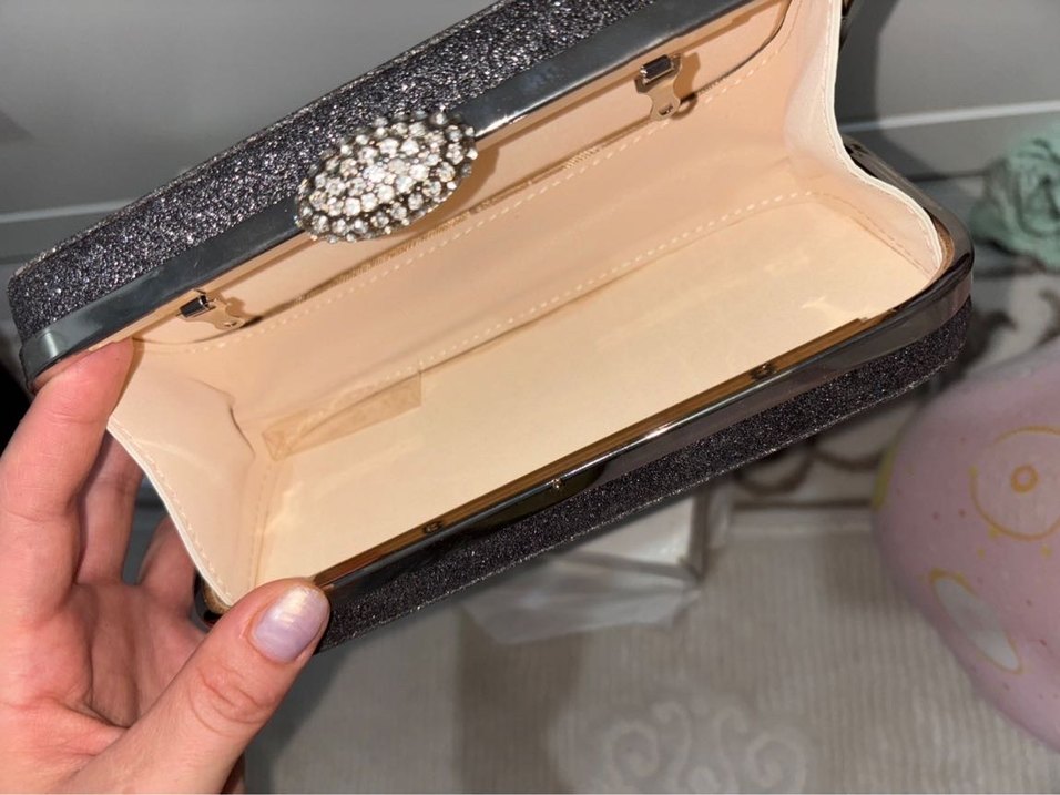 Kadın Siyah simli Desenli Abiye Portföy Çanta - Görsel 2