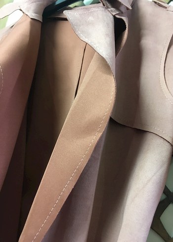 Pudra Renk Uzun Süet Kadın Trençkot - Görsel 3