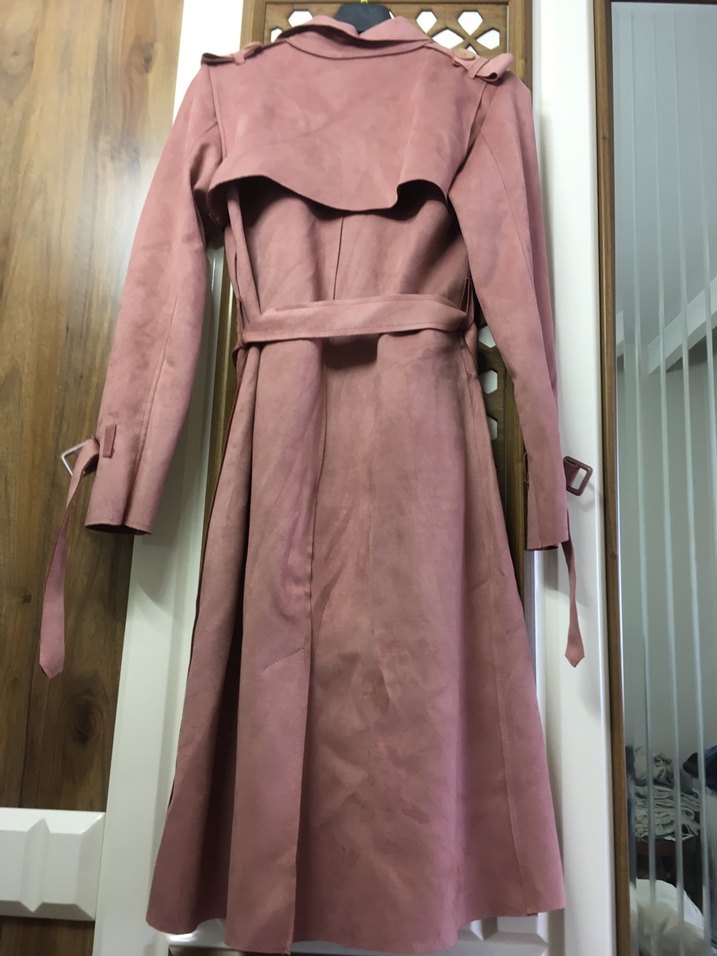 Pudra Renk Uzun Süet Kadın Trençkot - Görsel 5