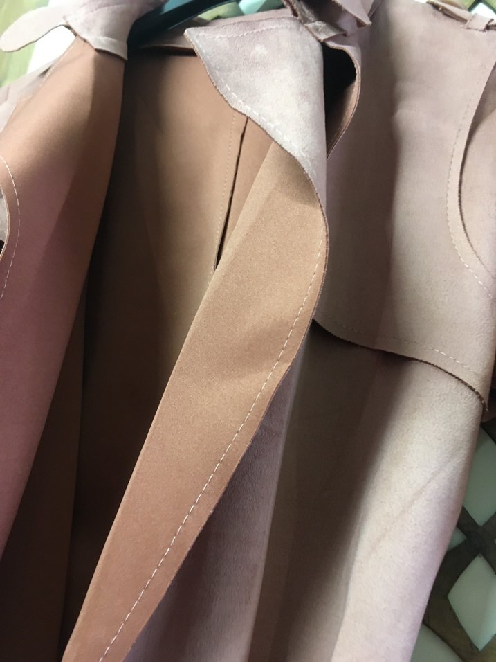 Pudra Renk Uzun Süet Kadın Trençkot - Görsel 3