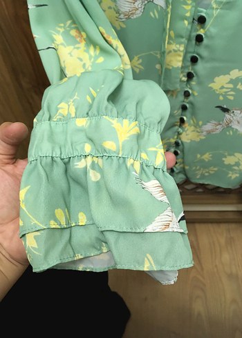 Yeşil V Yaka Bohem Kadın Gömlek - Görsel 2