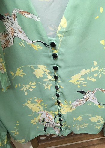 Yeşil V Yaka Bohem Kadın Gömlek - Görsel 5