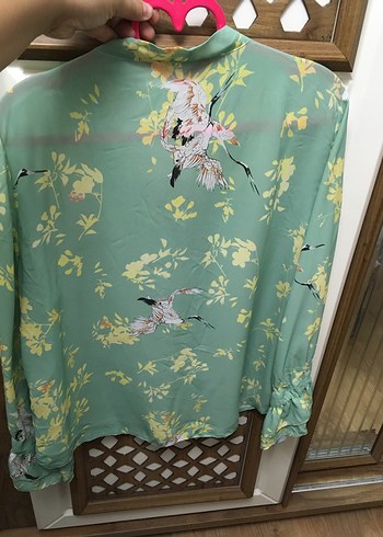 Yeşil V Yaka Bohem Kadın Gömlek - Görsel 6