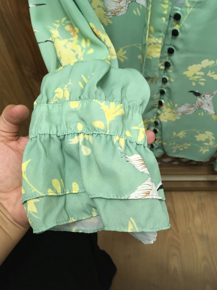 Yeşil V Yaka Bohem Kadın Gömlek - Görsel 2