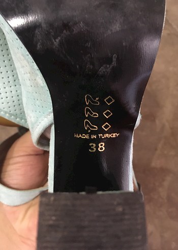 Turkuaz Süet Tokalı Blok Topuklu Kadın Sandalet - Görsel 4