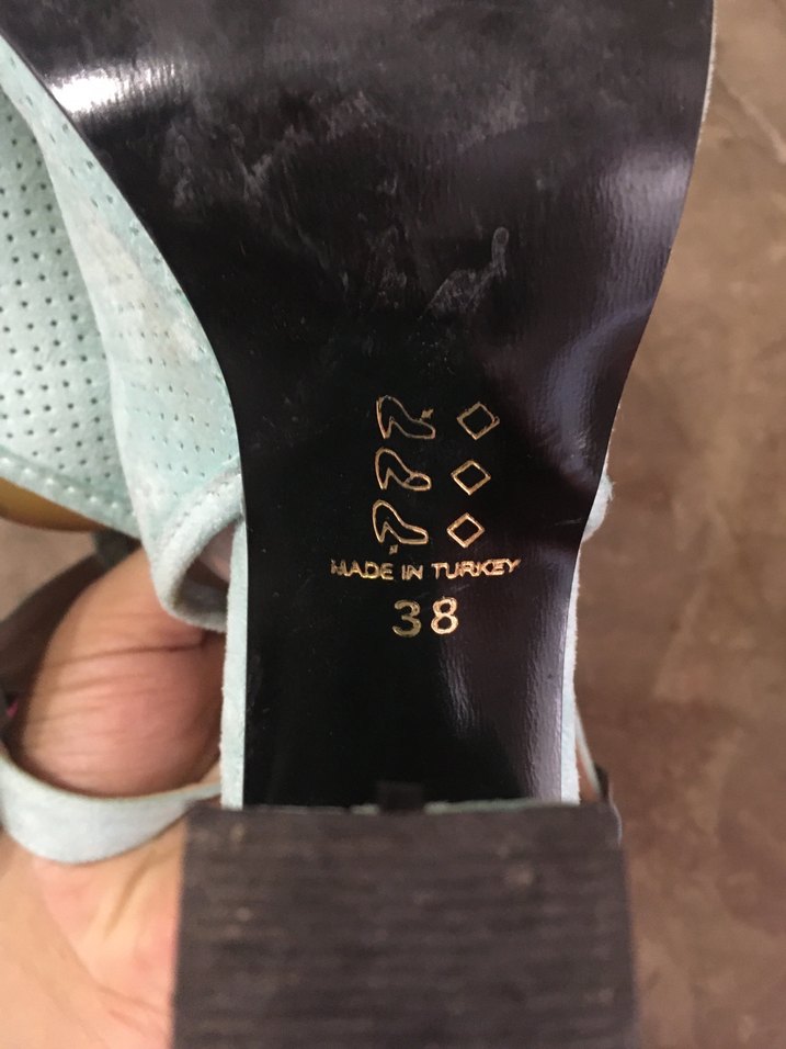 Turkuaz Süet Tokalı Blok Topuklu Kadın Sandalet - Görsel 4