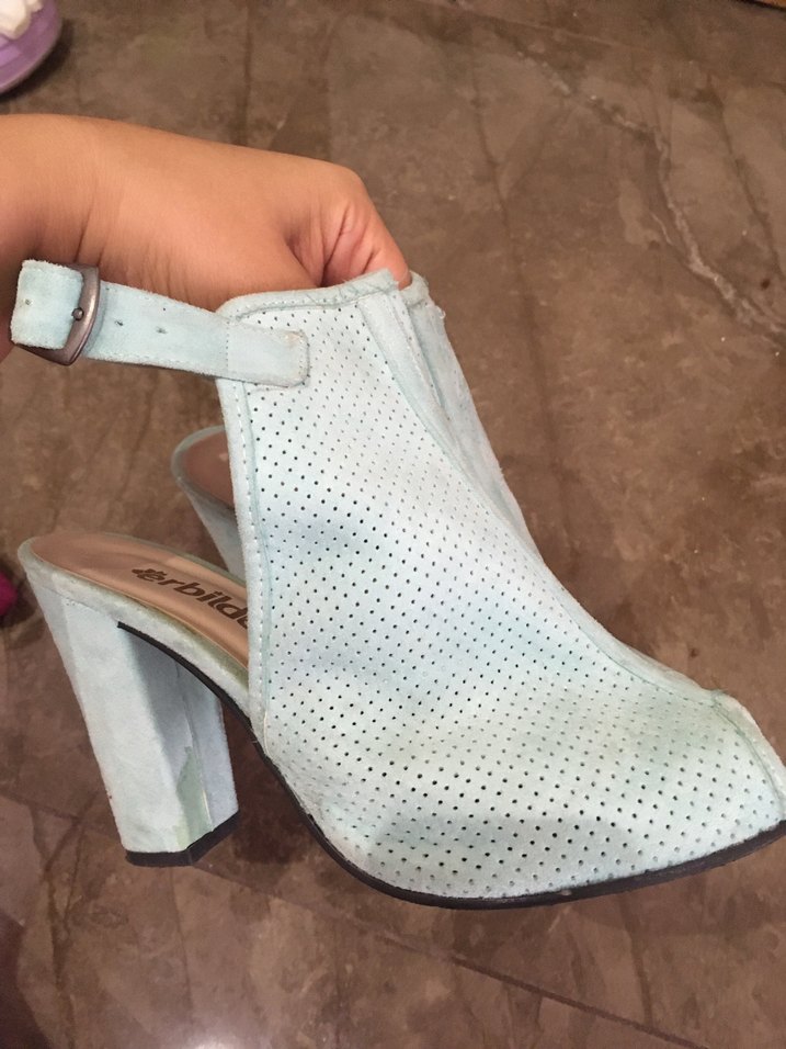 Turkuaz Süet Tokalı Blok Topuklu Kadın Sandalet - Görsel 5