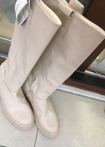 Bej Deri Dizüstü Kadın Çizme - Görsel 3