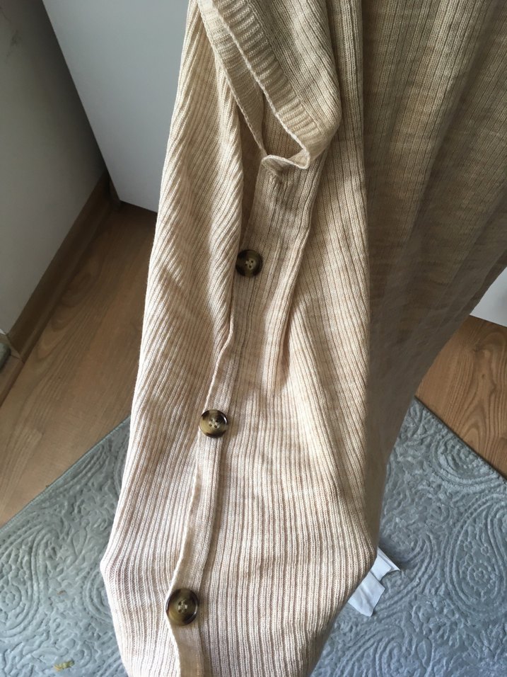 Bej Kısa Kollu Kadın Keten Kazak - Görsel 2