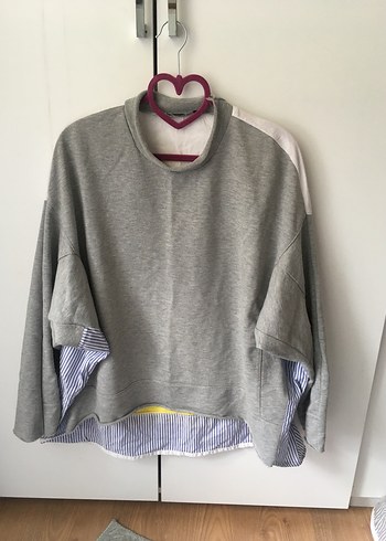 Gri Kadın Uzun Kollu Oversize Sweatshirt
