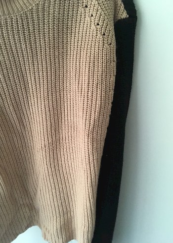 s Beden Bej Siyah Örgü Kadın Sweatshirt