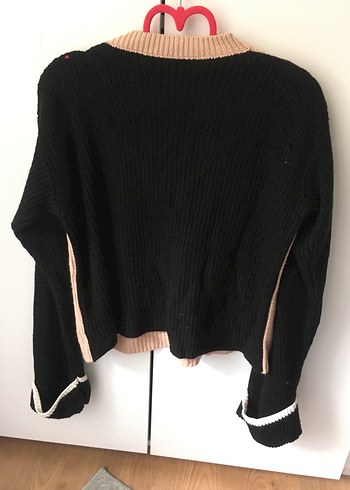 s Beden siyah Renk Bej Siyah Örgü Kadın Sweatshirt