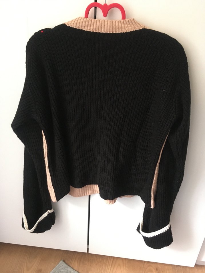 Bej Siyah Örgü Kadın Sweatshirt - Görsel 3