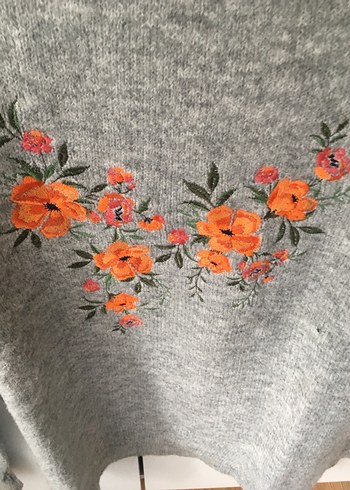 Gri Nakışlı Örgü Kadın Kazak - Görsel 3