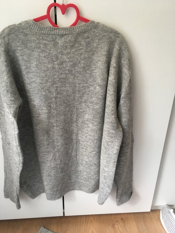 Gri Nakışlı Örgü Kadın Kazak - Görsel 5