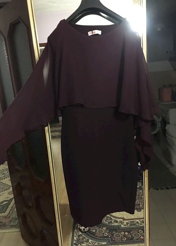 Bordo Uzun Kollu Drapeli Kadın Elbise - Görsel 2