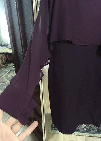 Bordo Uzun Kollu Drapeli Kadın Elbise - Görsel 4