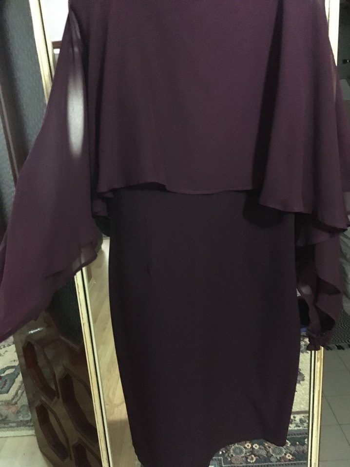 Bordo Uzun Kollu Drapeli Kadın Elbise - Görsel 3