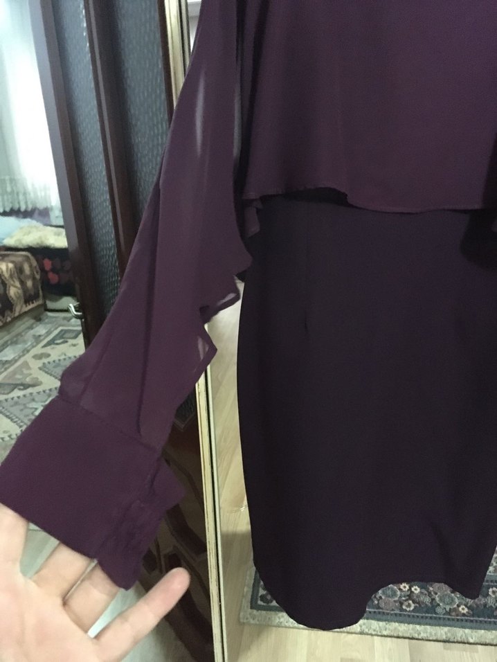 Bordo Uzun Kollu Drapeli Kadın Elbise - Görsel 4