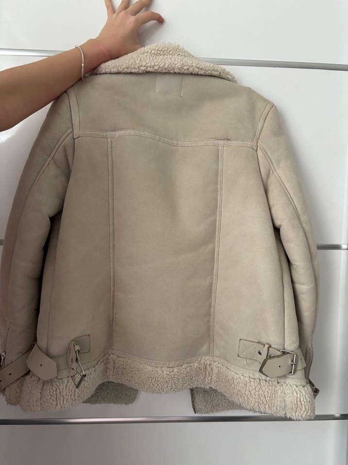 Bej Süet Kürklü Midi Kadın Ceket - Görsel 2