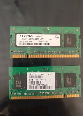 Hp 2 adet Elpida 1GB DDR2 PC2-6400S RAM Modülleri