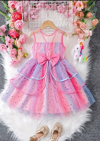Kız Çocuk Pastel Renkli Fiyonklu Elbise