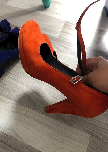 38 Beden turuncu Renk Turuncu Süet Stiletto Tokalı Kadın Topuklu Ayakkabı