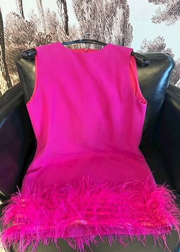 Pembe Kısa Tüylü Mini Elbise - Görsel 9