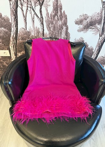 Pembe Kısa Tüylü Mini Elbise - Görsel 10