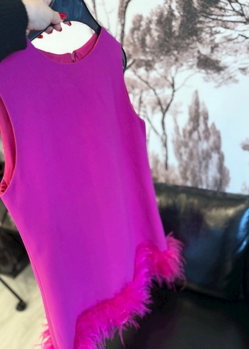 Pembe Kısa Tüylü Mini Elbise - Görsel 6