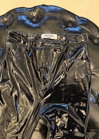 Kadın Parlak Siyah Deri Skinny Pantolon - Görsel 3