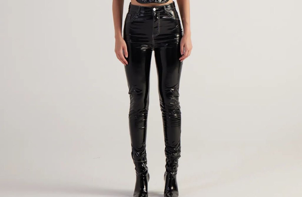 Kadın Parlak Siyah Deri Skinny Pantolon - Görsel 2