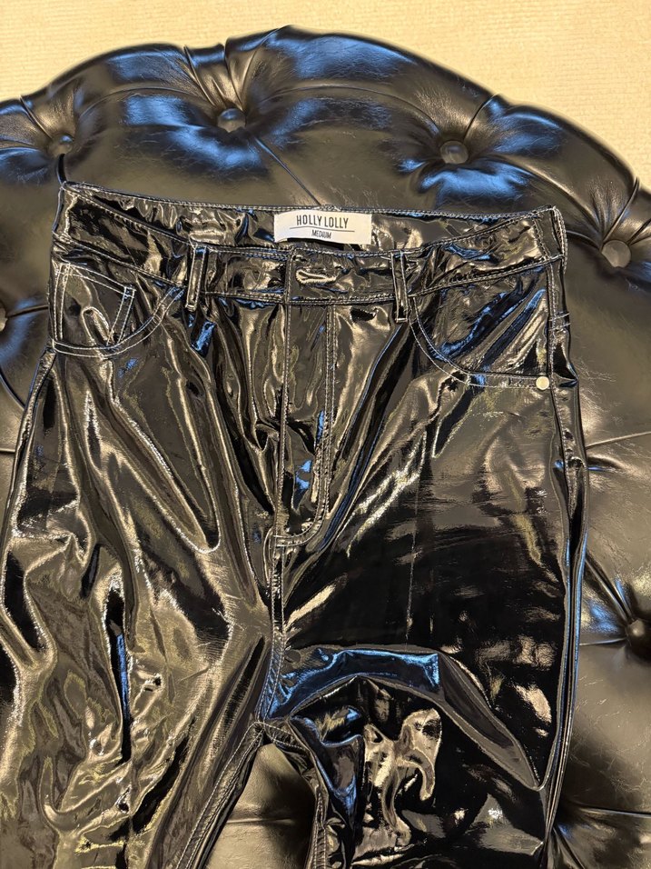 Kadın Parlak Siyah Deri Skinny Pantolon - Görsel 3