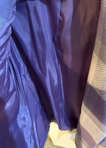 Düğmeli Mor Ekose Midi Kadın Blazer - Görsel 4