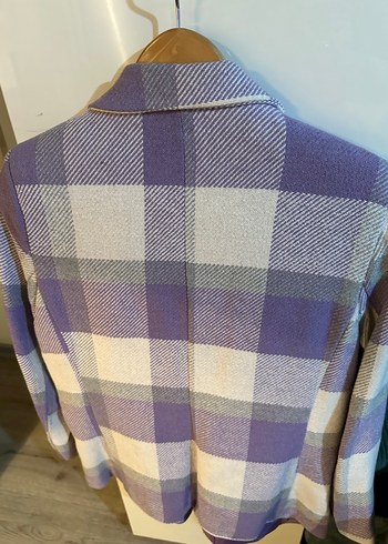 Düğmeli Mor Ekose Midi Kadın Blazer - Görsel 3