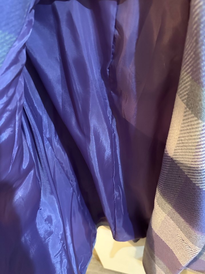 Düğmeli Mor Ekose Midi Kadın Blazer - Görsel 4