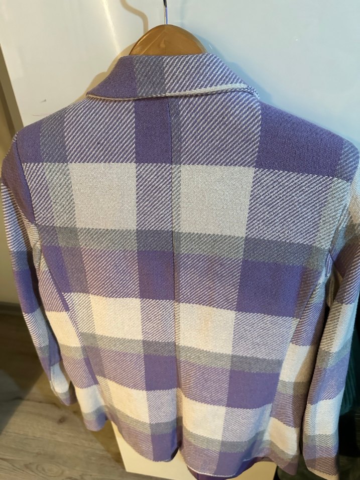 Düğmeli Mor Ekose Midi Kadın Blazer - Görsel 3