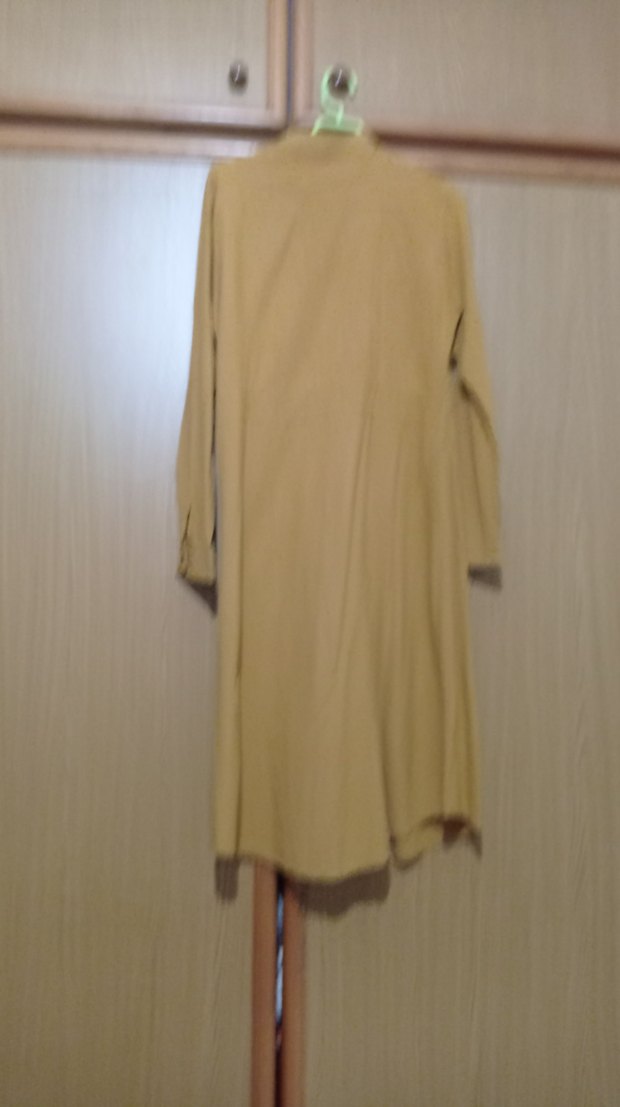 Bej Uzun Kesim Düğmeli Keten Hamile Kabanı - Görsel 2