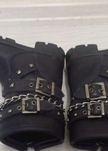 Tokalı Siyah Deri Biker Botlar - Görsel 2