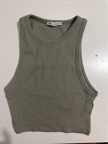 zara fitilli halter yaka haki crop m beden