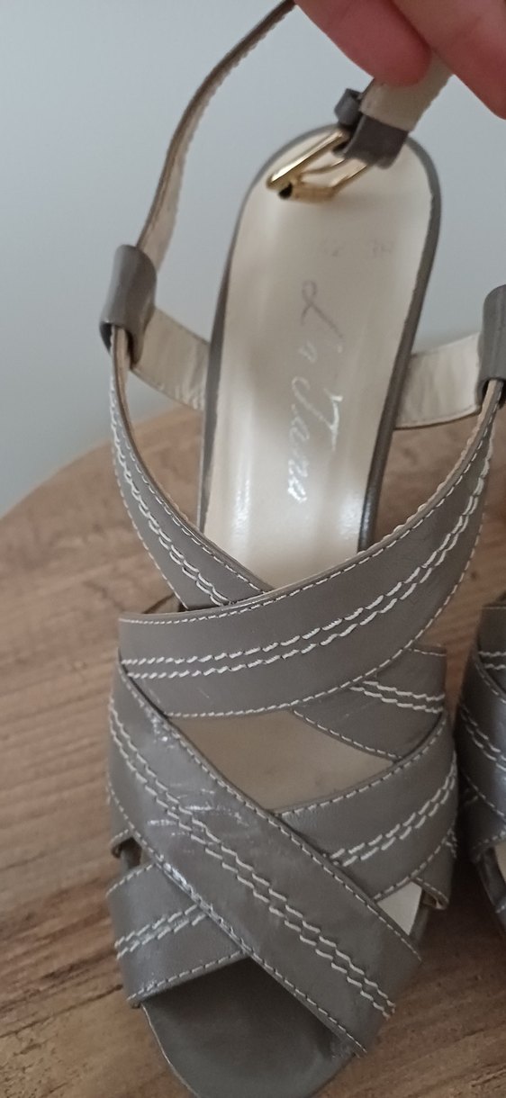 Bej Deri Yılan Desenli Topuklu Kadın Ayakkabı - Görsel 4