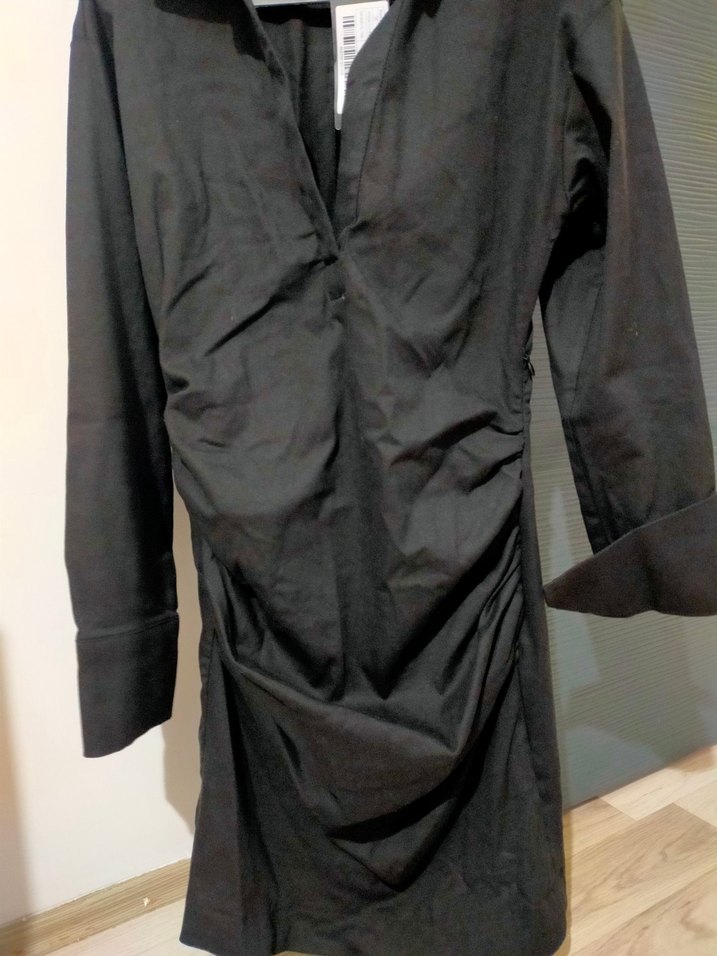 Düğmeli Siyah Keten Bluz - Görsel 2