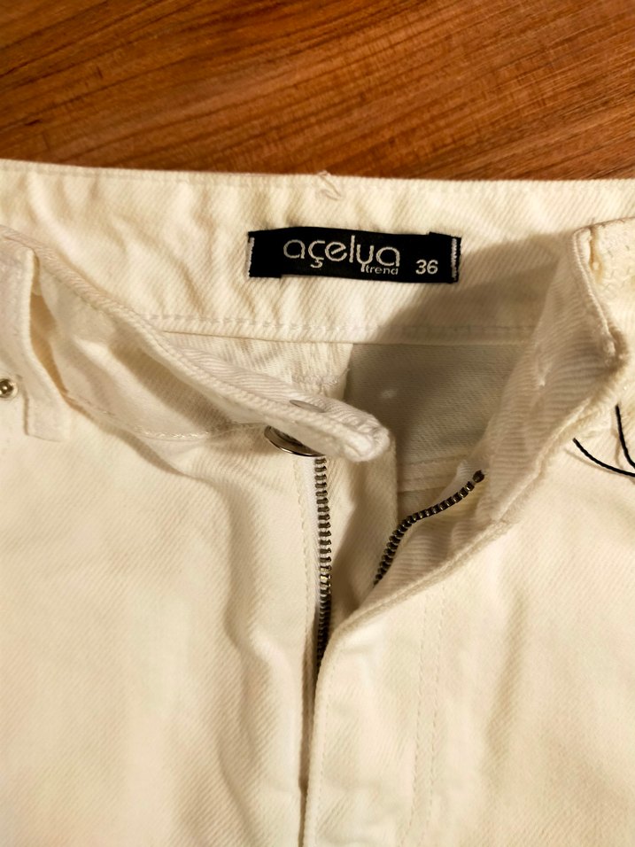 Beyaz Pamuklu Midi Mini Etek - Görsel 3