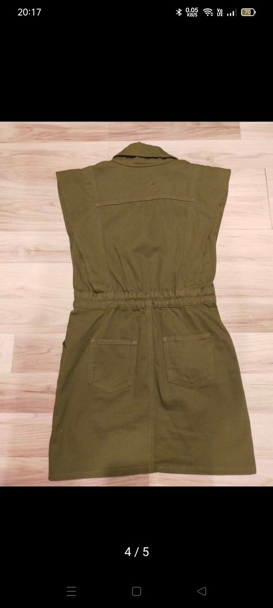 Düğmeli Kolsuz Midi Haki Elbise - Görsel 4