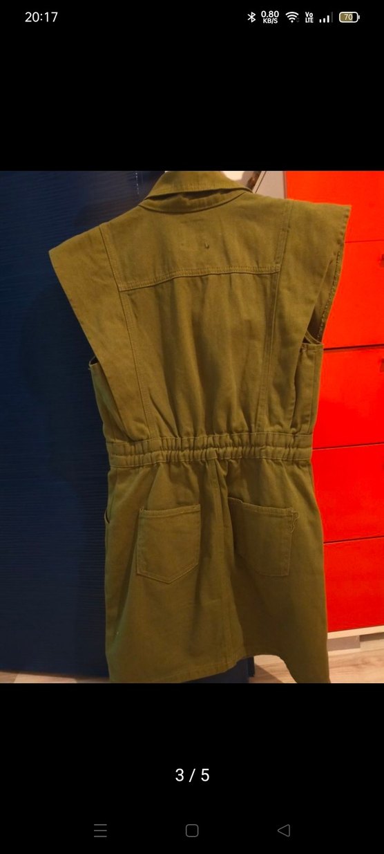 Düğmeli Kolsuz Midi Haki Elbise - Görsel 3